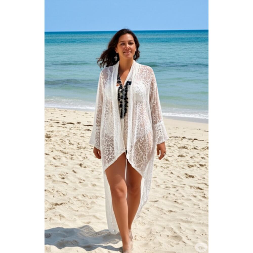 Gretty Zueger Silk Lace‎ Jacket Women XS Cream Excellent Floral Embroidered